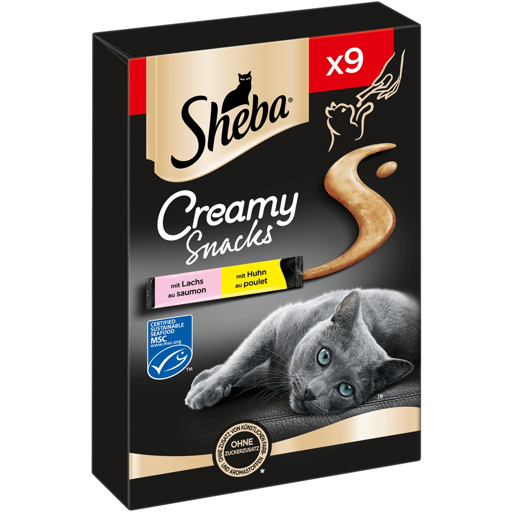 SHEBA® Creamy Snacks Lachs MSC & Huhn, 9 x 12g - 1