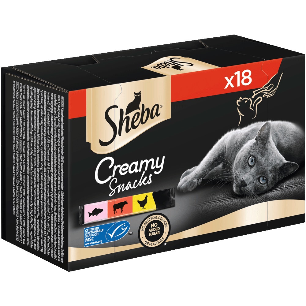 SHEBA® Creamy Snacks Rind, Huhn & Lachs MSC, 18 x 12g - 1
