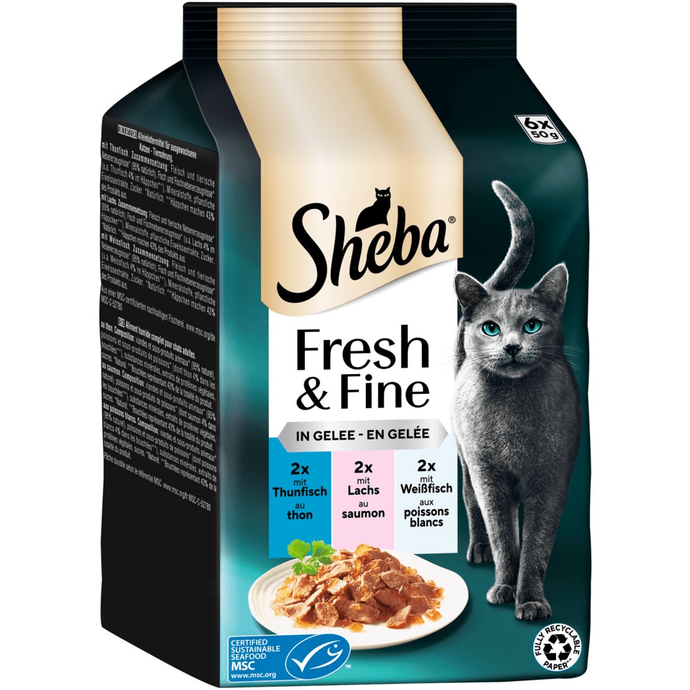 SHEBA® Fresh & Fine Thunfisch, Lachs & Weißfisch MSC in Gelee, 6 x 50g - 1