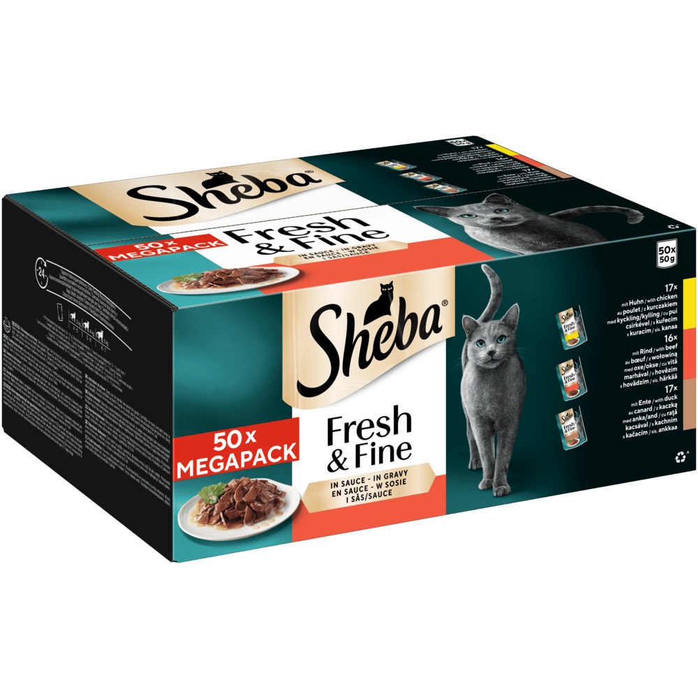 SHEBA® Fresh & Fine Huhn, Rind & Ente in Sauce, 50 x 50g - 1