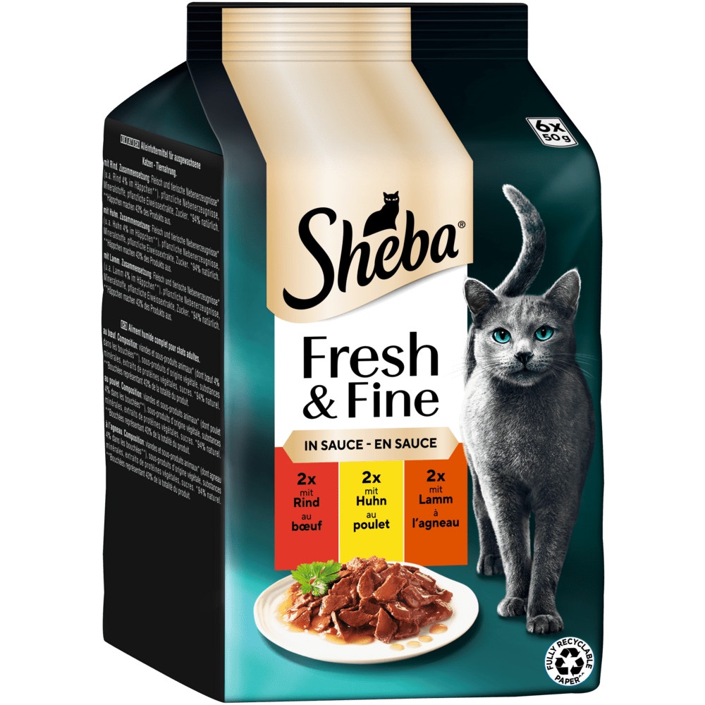SHEBA® Fresh & Fine Rind, Huhn & Lamm in Sauce, 6 x 50g - 1