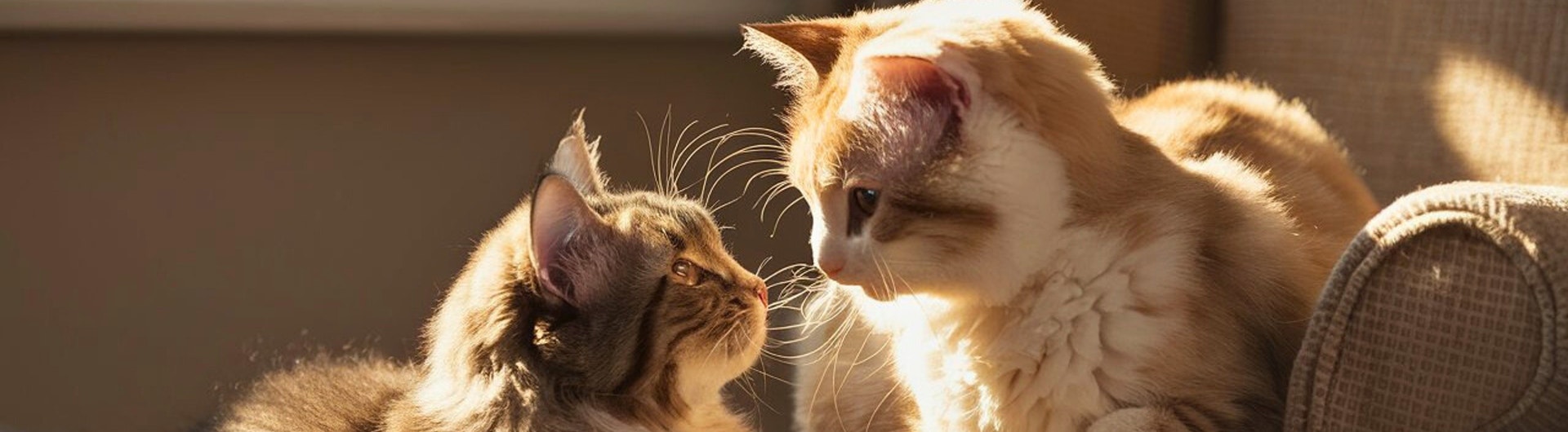 zwei Katzen schauen sich an