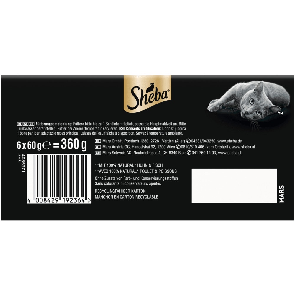 SHEBA® Filets Thunfisch & Huhn, Weißfisch, Geflügel & Lachs in Sauce ASC MSC, 6 x 60g - 3