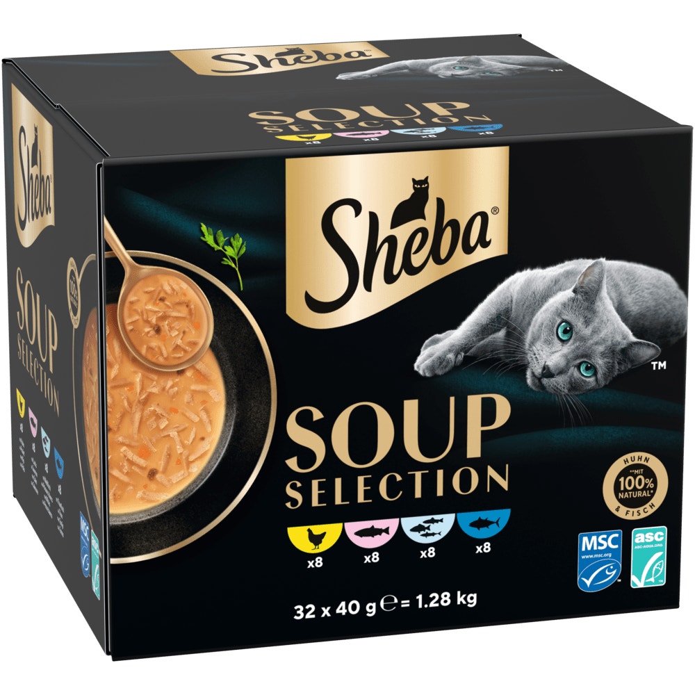 SHEBA® Soup Huhn, Lachs, Thunfisch, Weißfisch ASC MSC, 32 x 40g - 1