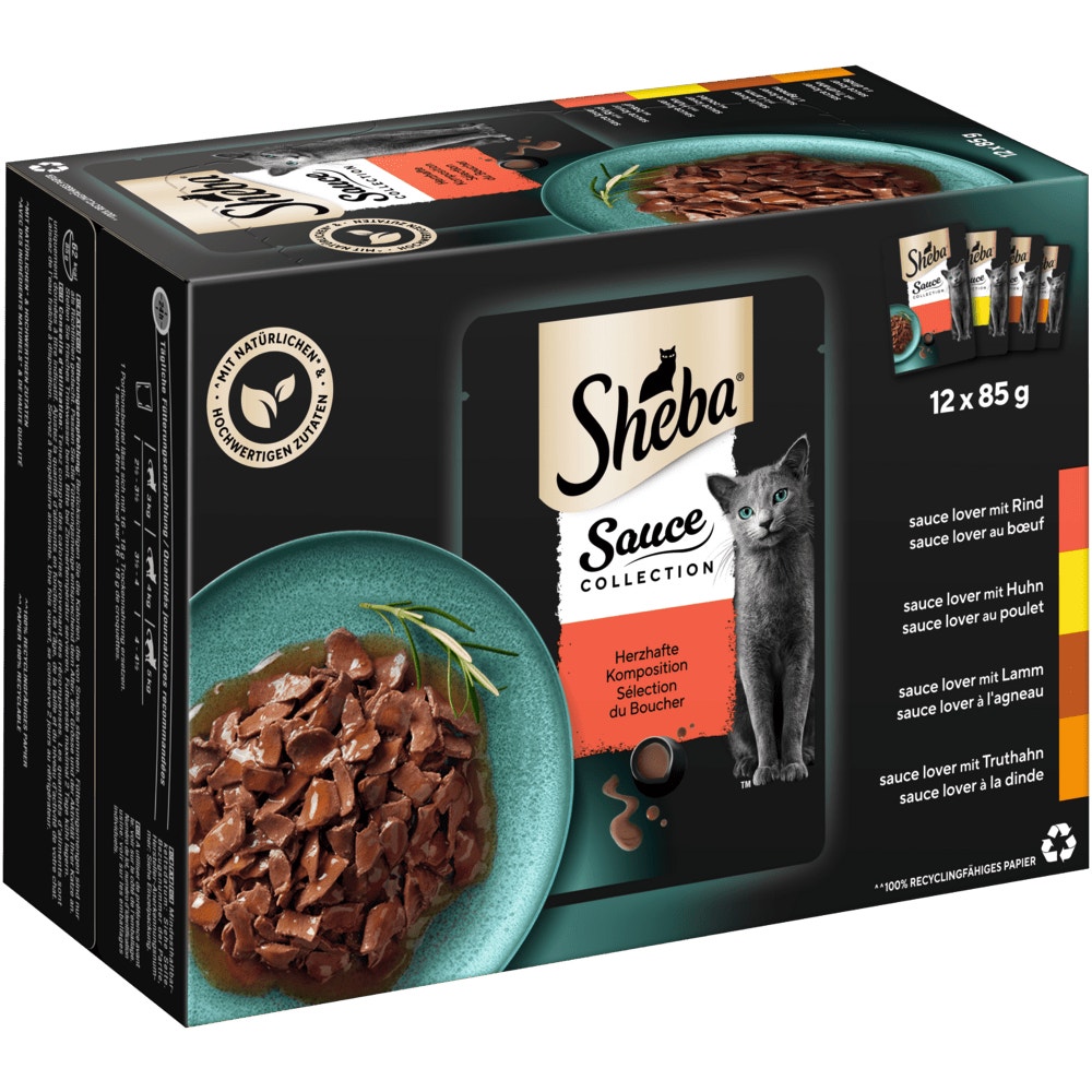 SHEBA® Sauce Collection Herzhafte Komposition Rind, Huhn, Lamm & Truthahn in Sauce, Multipack 12 x 85g - 1