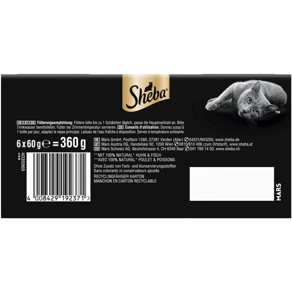 SHEBA® Filets Huhn, Garnelen & Meeresfisch, Lachs & Thunfisch, 6 x 60g - 3