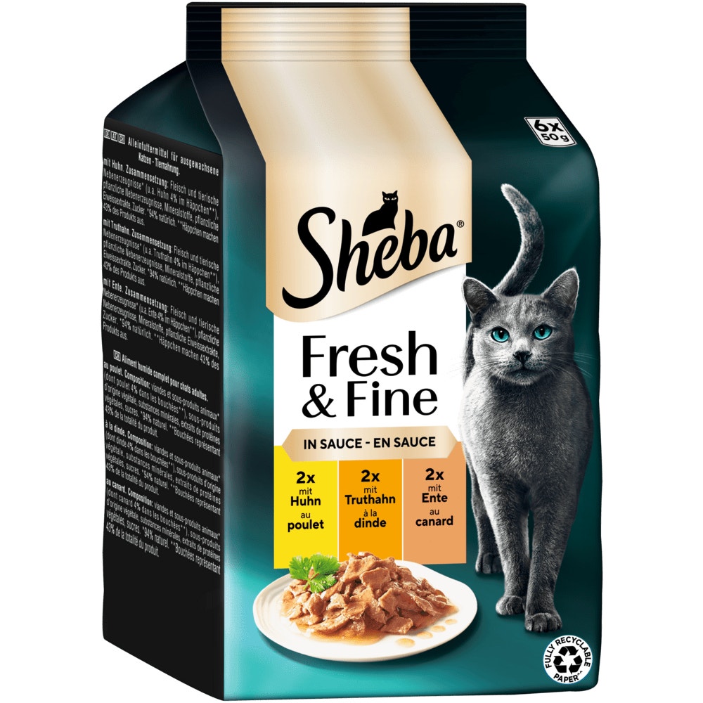 SHEBA® Fresh & Fine Huhn, Truthahn & Ente in Sauce, 6 x 50g - 1