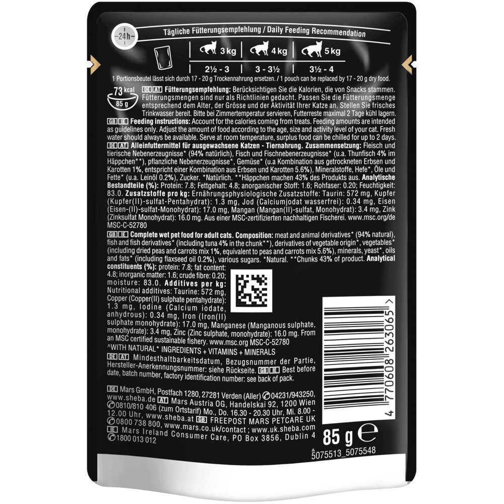 SHEBA® Nature's Collection Thunfisch & Leinöl garniert mit Karotten & Erbsen in Sauce, 85g - 2
