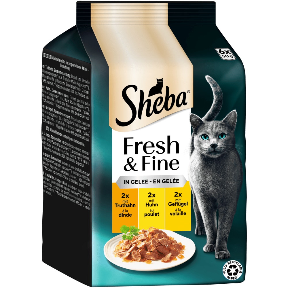SHEBA® Fresh & Fine Truthahn, Huhn & Geflügel in Gelee, 6 x 50g - 1